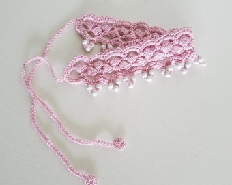 Crochet choker crochet necklace bohemian necklace choker with beads pink choker womens gift idea mothers day gift