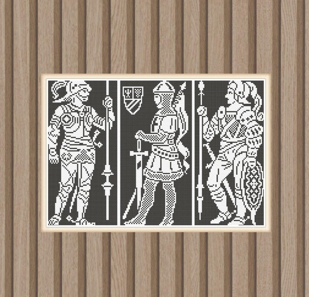 Medieval Knights Cross Stitch Pattern, Monochrome Cross Stitch Pattern ...