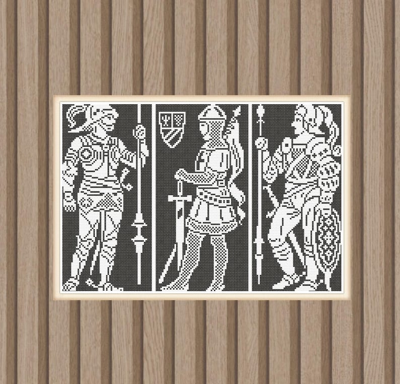 Medieval Knights Cross Stitch Pattern, Monochrome Cross Stitch Pattern ...