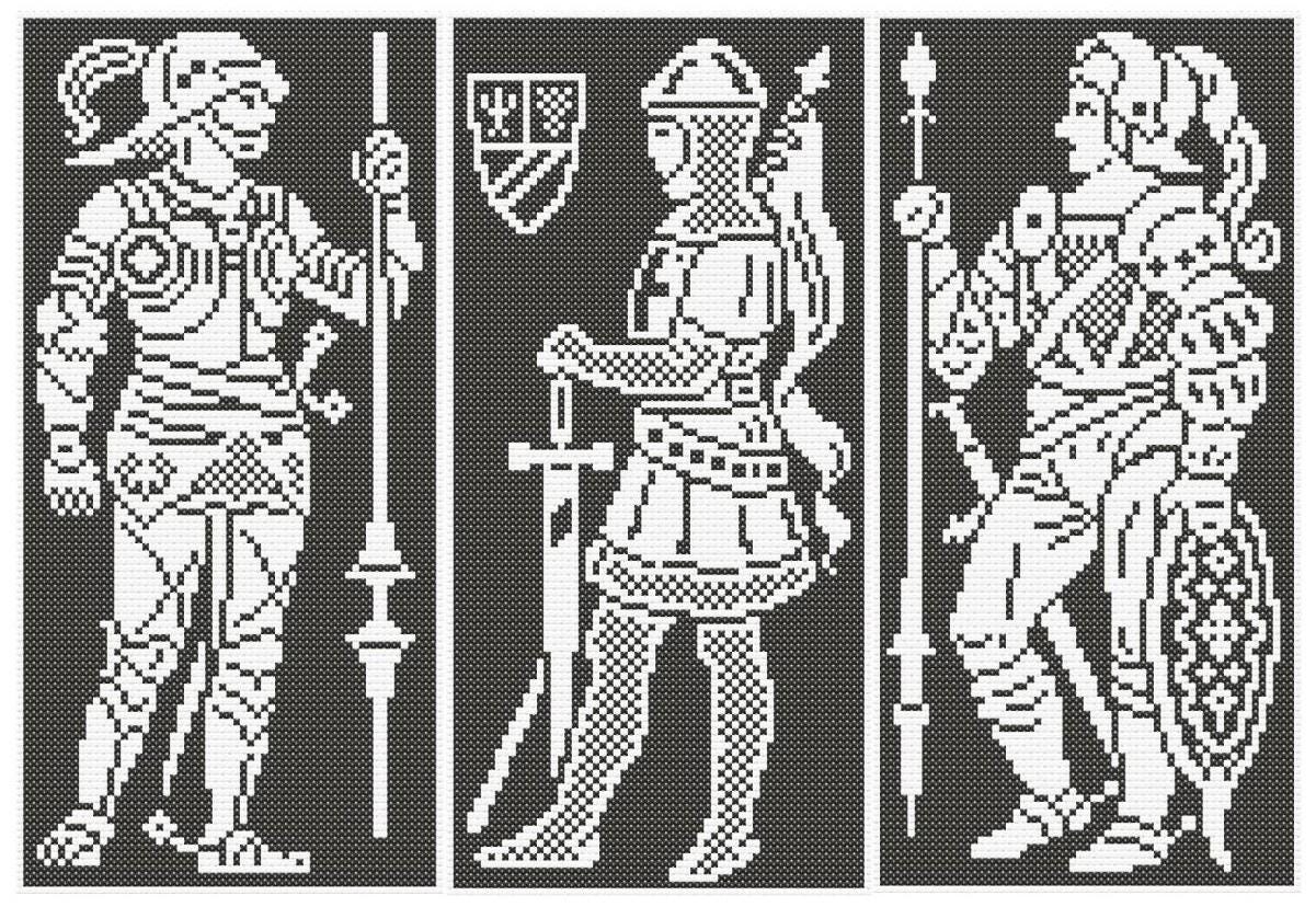 Medieval Knights Cross Stitch Pattern, Monochrome Cross Stitch Pattern ...