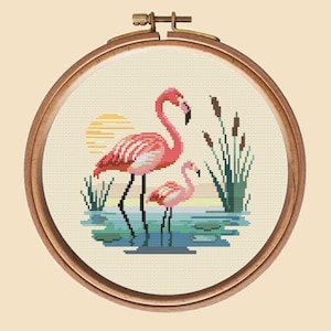 Flamingo Cross Stitch Pattern, Bird Embroidery, Instant PDF Download