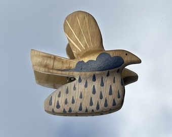 Wooden Bird Brooch | Wooden Bird Pin  | Hand made | Folklore brooch, unique gift