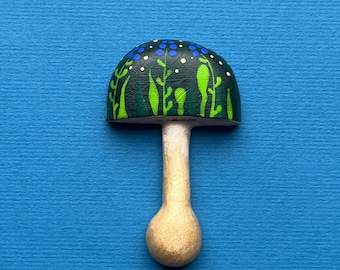 Mushroom pin, Nature inspired Wooden brooch, Hand made Fungus pin