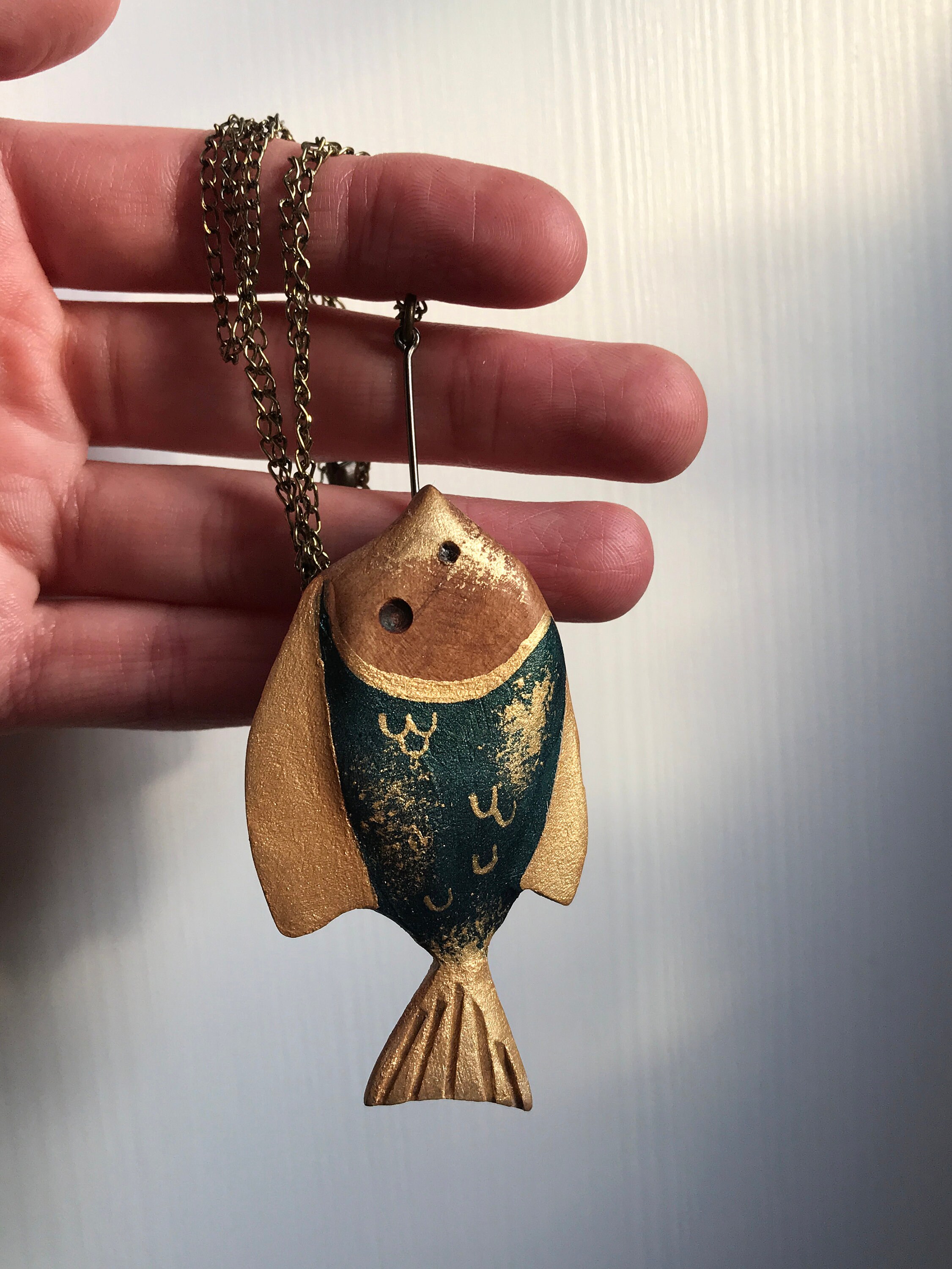 Wood Golden Fish Pendant Hand Made 