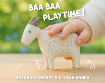 Handcrafted Wooden Goat Figurine - Eco-Friendly Toy for Kids | Sustainable Gift