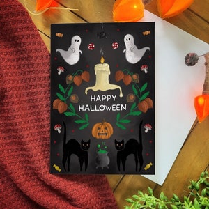 Carte d'Halloween heureuse fantasmagorique | Carte de voeux macabre | Automne