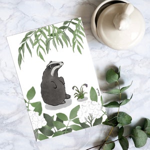 Badger and Bluebells / Arte mural / Impresión / Acuarela / Arte digital / Guardería / Habitación para niños / Regalo de baby shower / Nuevo regalo para bebés / A4, A5, A6