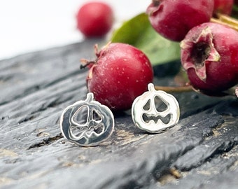 Sterling Silver Pumpkin Earrings, Cute Halloween Earrings for Autumn, Gifts for Teens