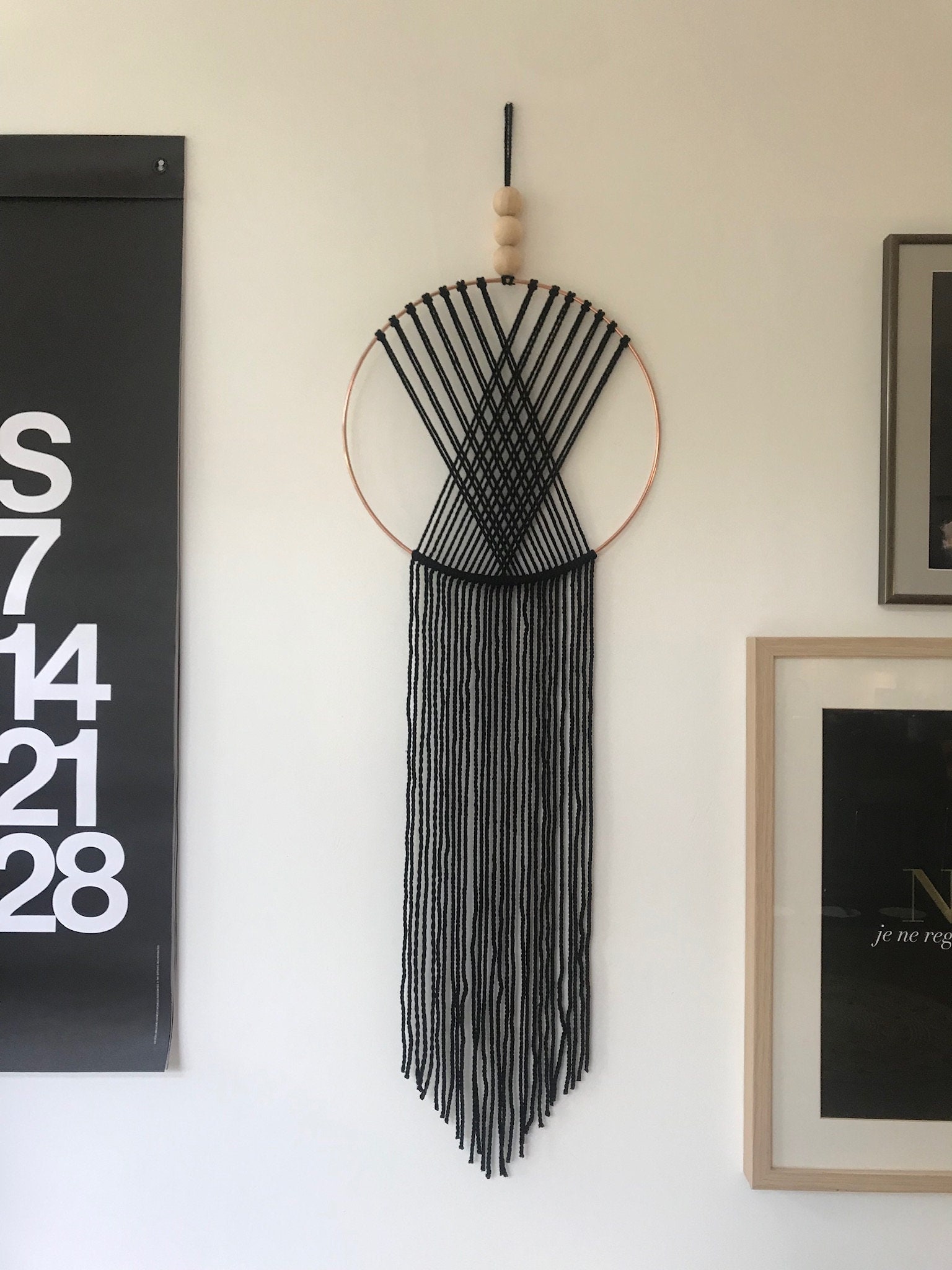 Black Scandi Style Macrame Wall Hanging L 