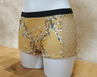 Women's boxer in golden yellow organic cotton and tulle
