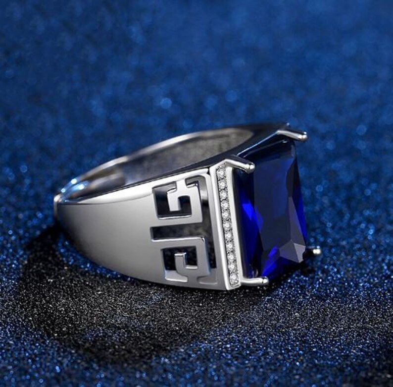 Sapphire Mens Ring 925 Sterling Silver Ring for Men Etsy