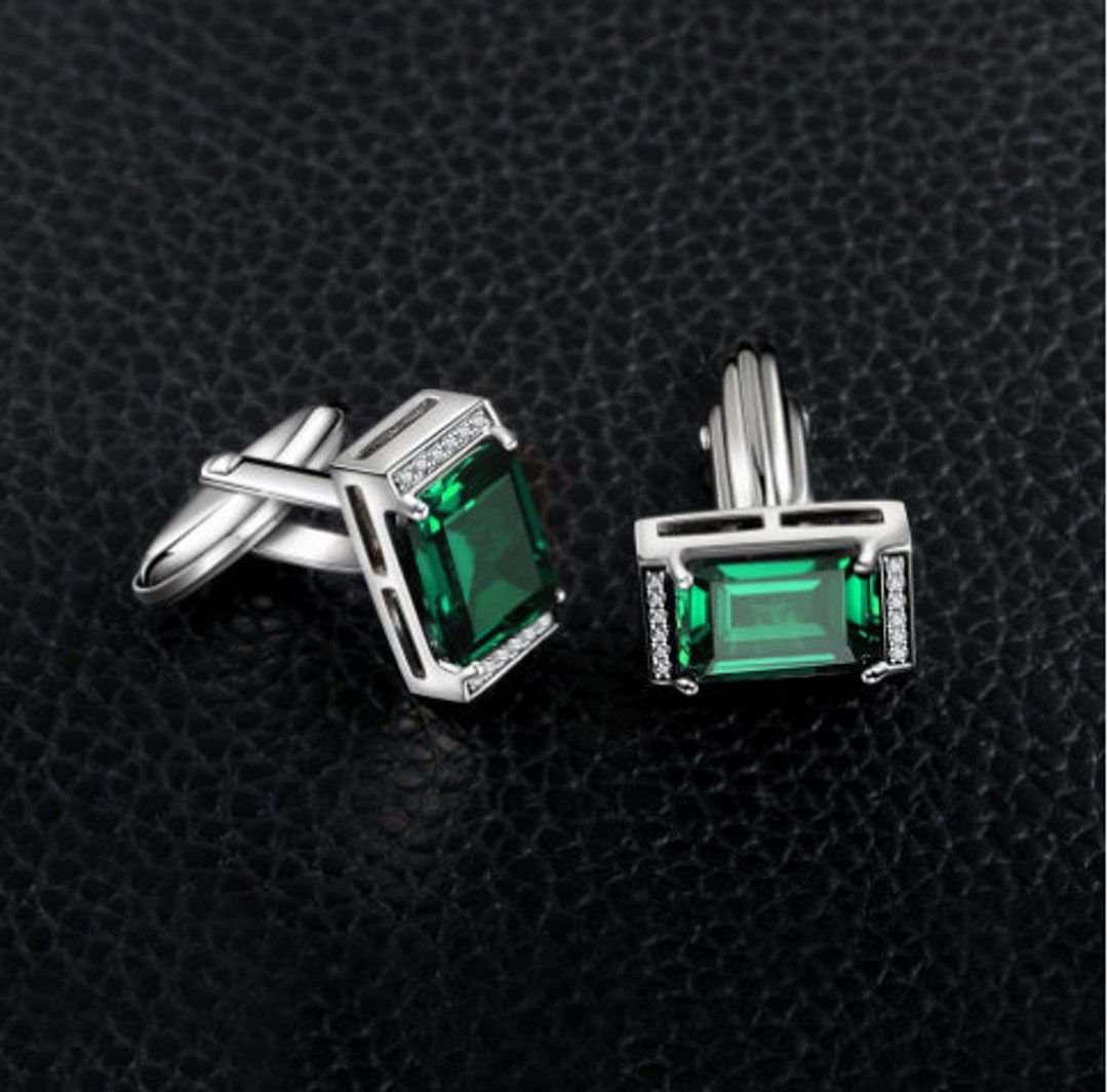 Emerald Cuff Link,925 Sterling Silver Cuff Links,green Cuff Links,bride