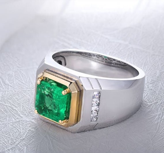 Emerald Men's Ring 925 Sterling Silver Engagement Ring - Etsy