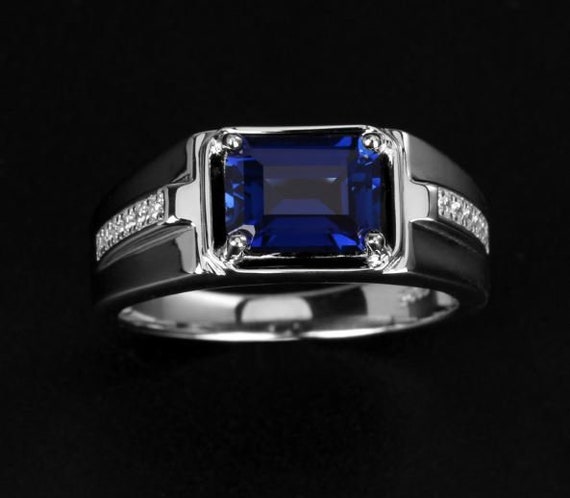 Sapphire Ring Men Engagement Ring for Men14k Gold/925 - Etsy