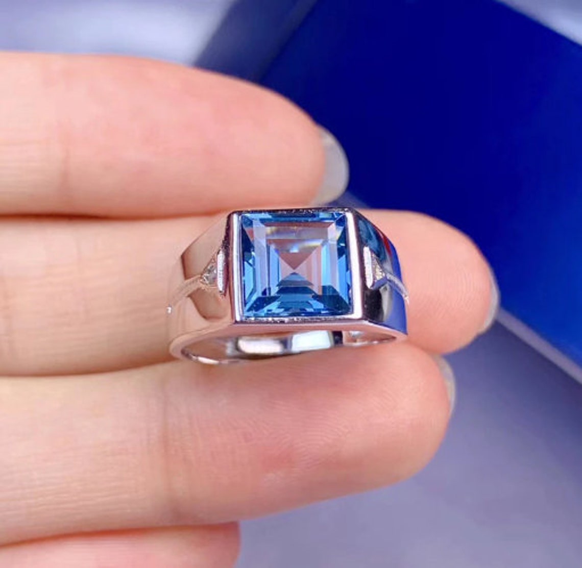 Blue Topaz Men's Ring 925 Sterling Silver Handmade Ring Etsy