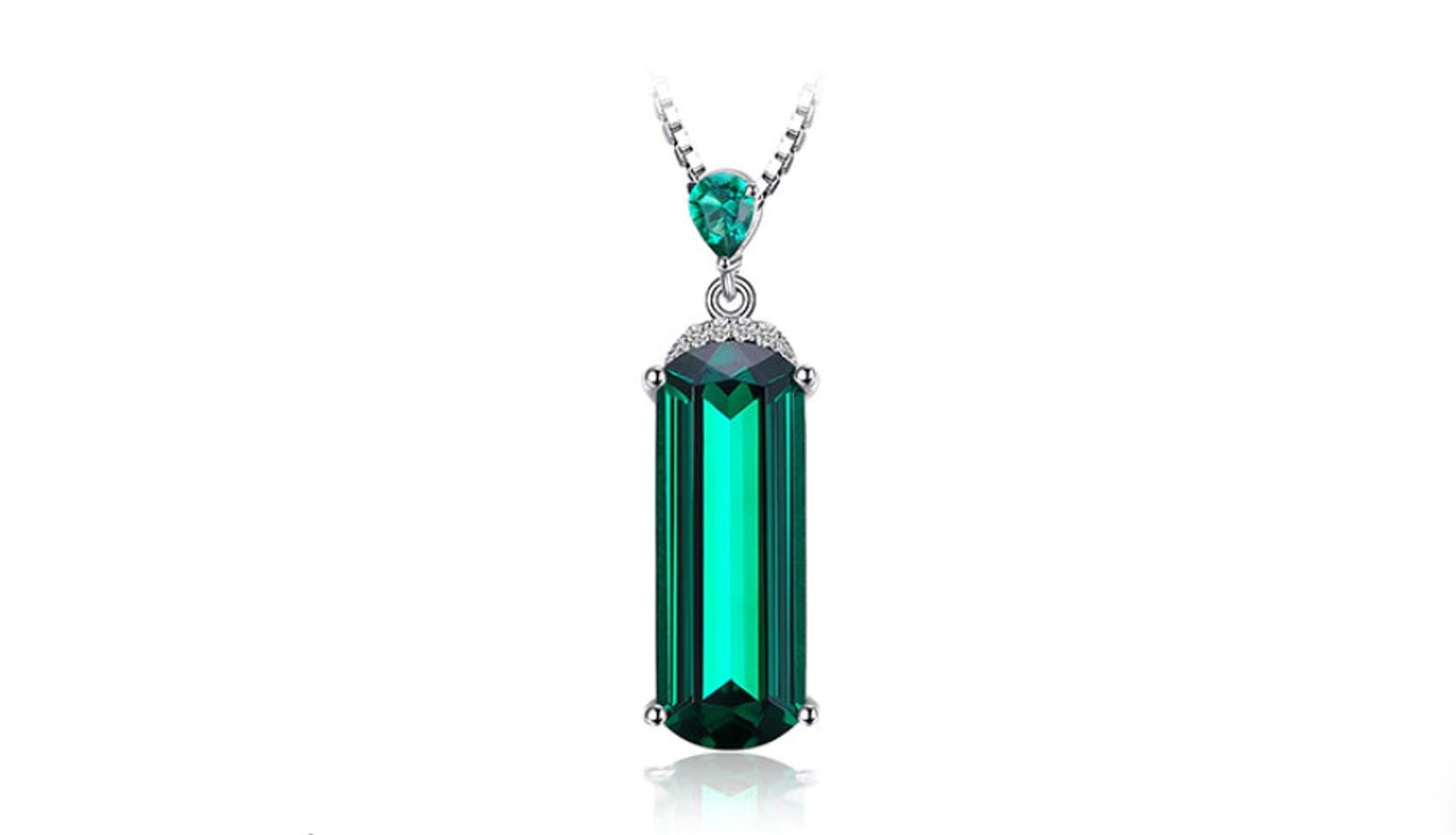 Lab Emerald Necklace 925 Sterling Silver Necklace. Silver Etsy