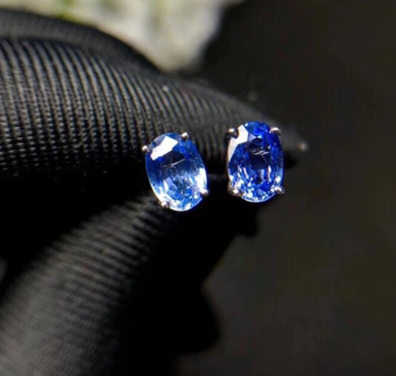 Natural Sri Lanka Sapphire Earrings 925 Sterling Silver Etsy