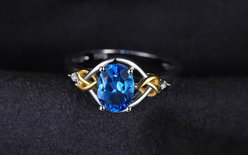 luxury ring,engagement ring,gift for her,silver rings,gemstone ring Natural Blue Topaz Ring 925 Sterling Silver Ring,oval cut 6*8 mm ring