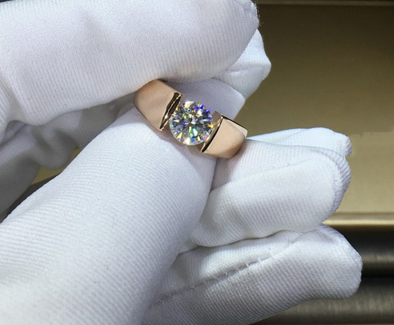 14k Solid Gold Moissanite Men's Ring Engagement Ring for Etsy