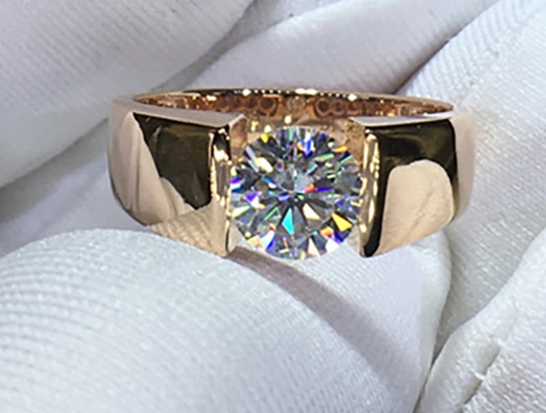 14k Solid Gold Moissanite Men's Ring Engagement Ring for Etsy