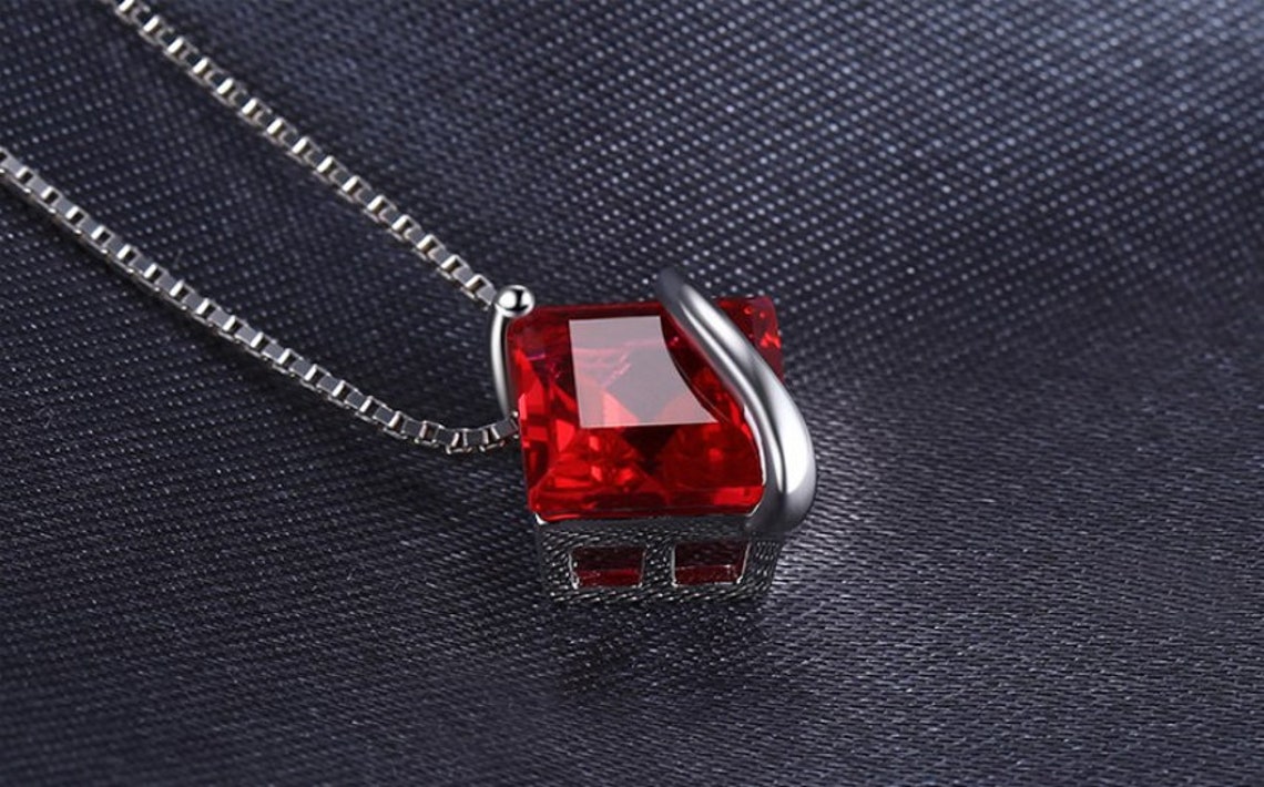 Lab Ruby Necklace 925 Sterling Silver Necklace. Silver Etsy