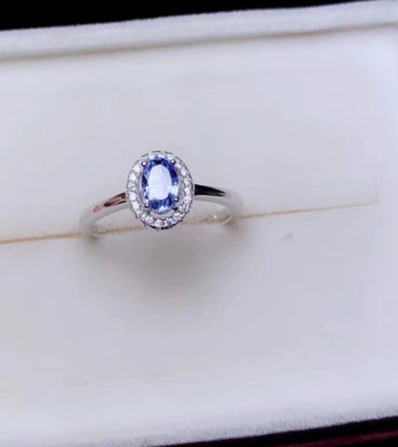 Véritable Tanzanite Bague 925 Argent Sterling Promesse Tout Taille EE-68