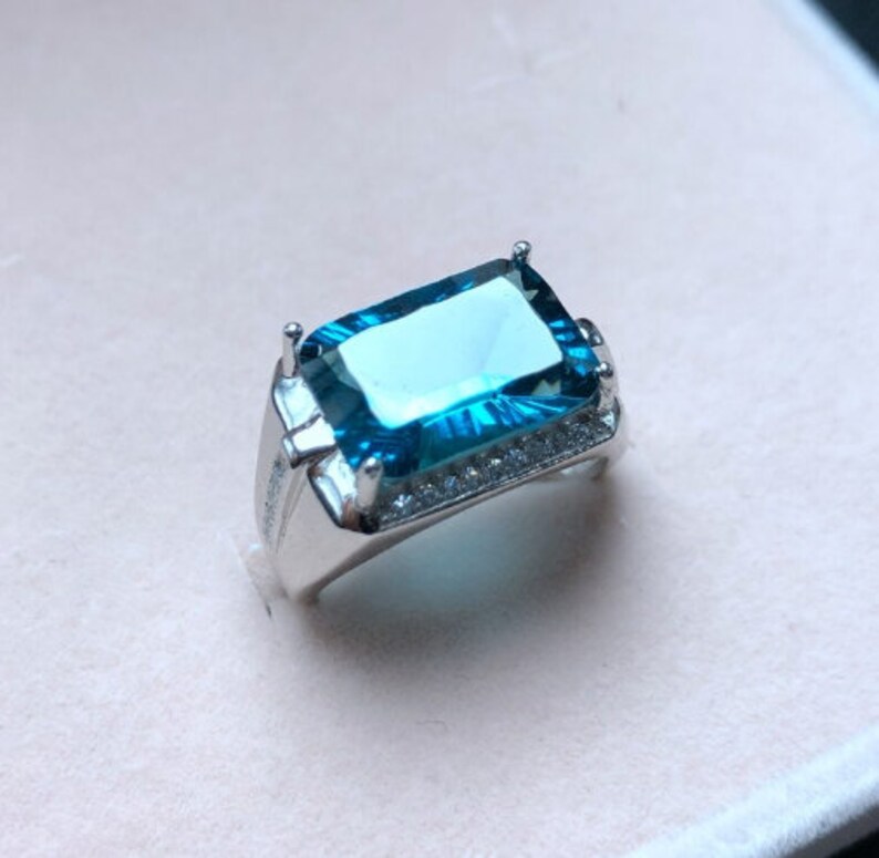 925 Sterling Silver Handmade Ring Jewelry Gift For Her High Quality Blue Topaz Men/'s Ring Anniversary Ring Cushion Shape Stone Rings