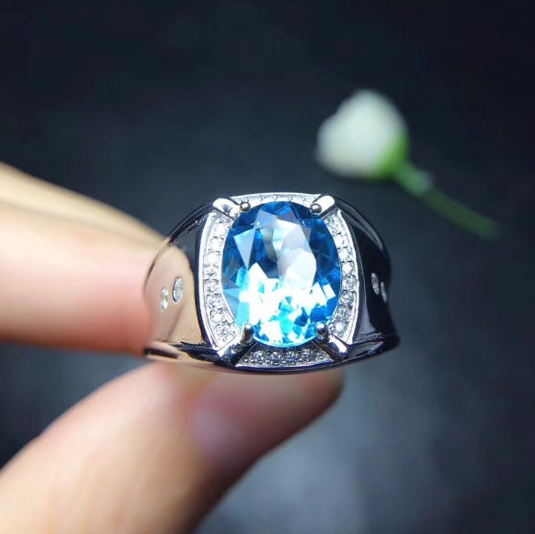 Royal Blue Topaz Men's RING 925 Silver Ring New - Etsy