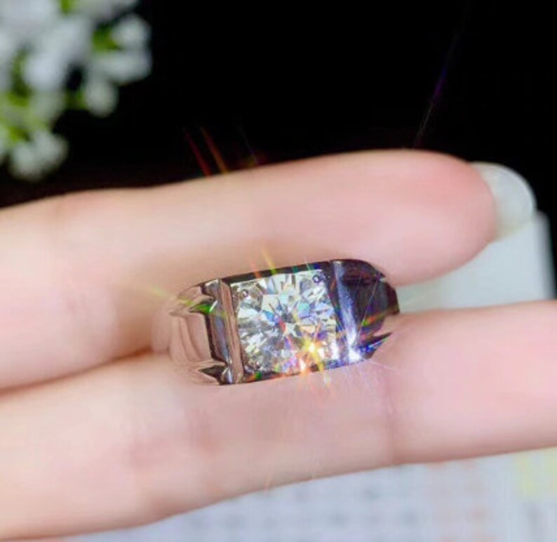 Moissanite Men's Rings2 Carats Gemstone Beautiful Color Etsy