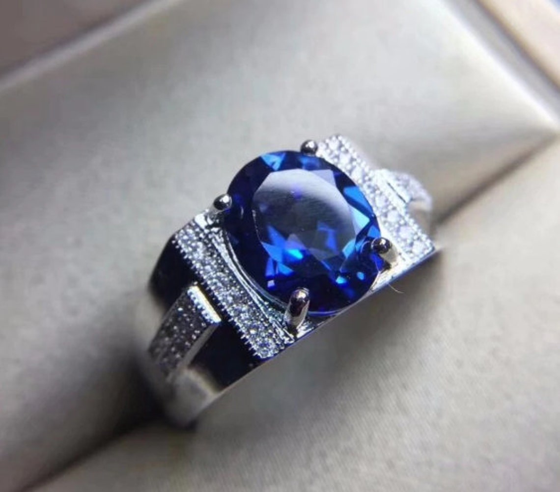 Royal Blue Topaz Men's Rings 925 Silver Ring New | Etsy