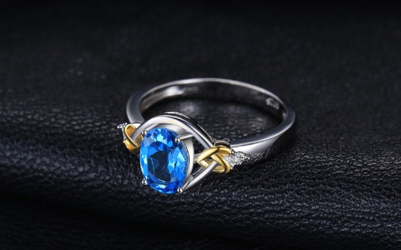 luxury ring,engagement ring,gift for her,silver rings,gemstone ring Natural Blue Topaz Ring 925 Sterling Silver Ring,oval cut 6*8 mm ring