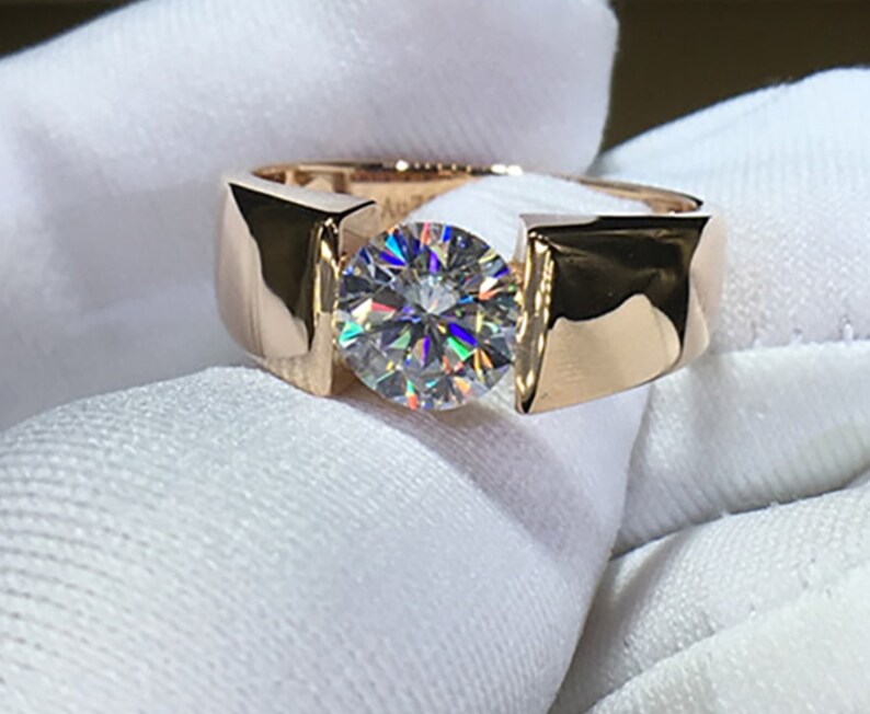14k Solid Gold Moissanite Men's Ring Engagement Ring for Etsy