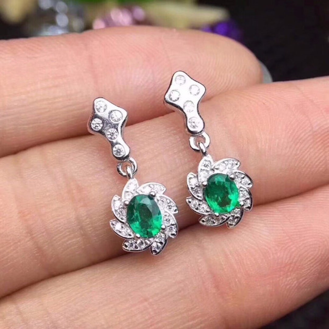 Natural Emerald Earrings, 925 Sterling Silver Earrings,bridal Earring