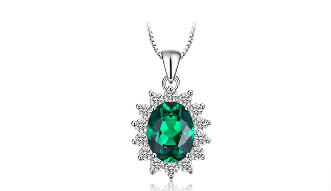 Lab Emerald Necklace 925 Sterling Silver Necklace. Silver Etsy