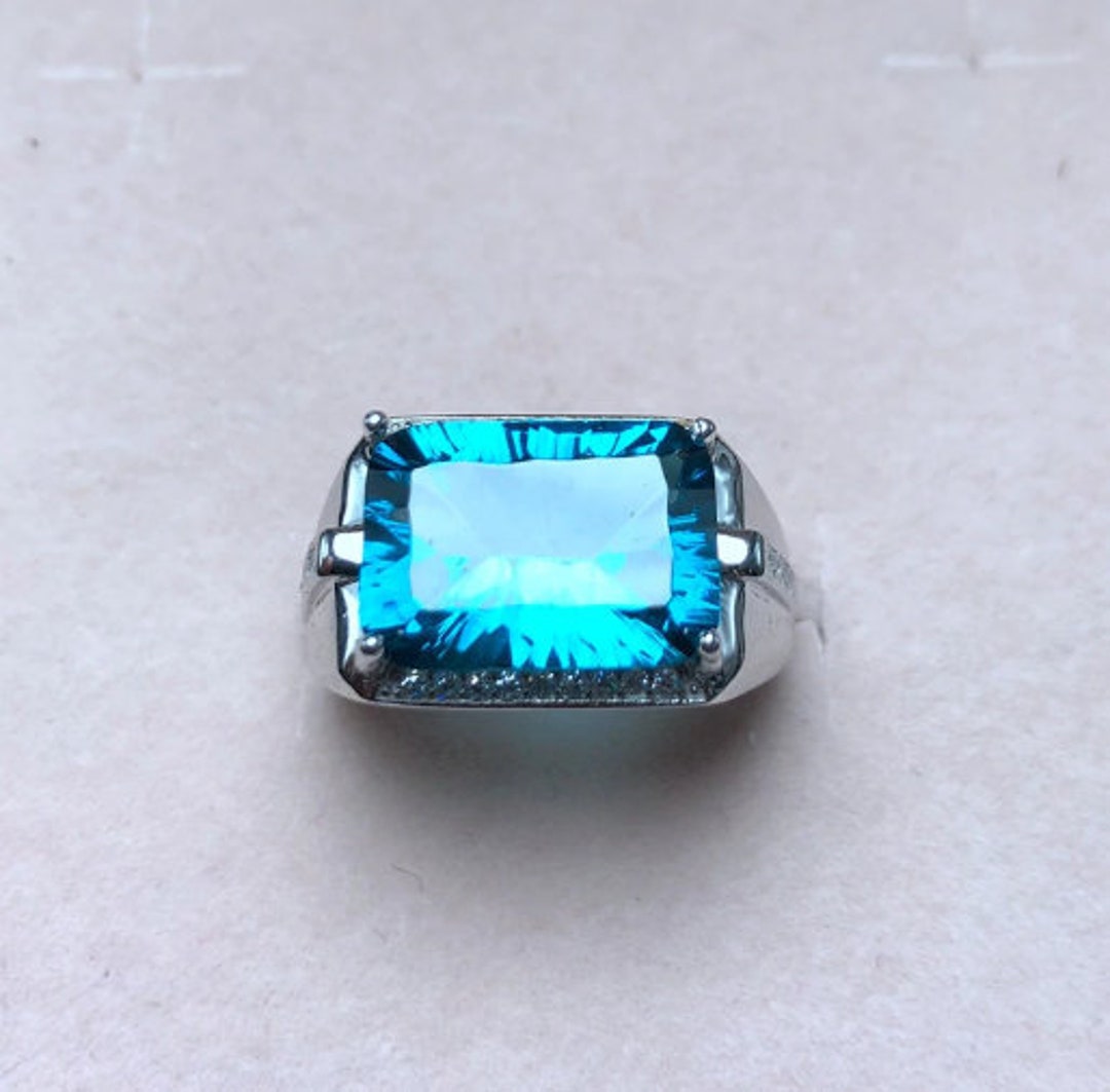 High Quality Blue Topaz Men's Ring 925 Sterling Silver Etsy