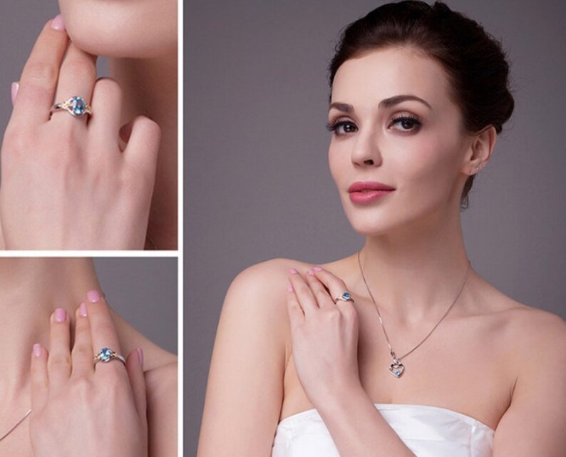 luxury ring,engagement ring,gift for her,silver rings,gemstone ring Natural Blue Topaz Ring 925 Sterling Silver Ring,oval cut 6*8 mm ring