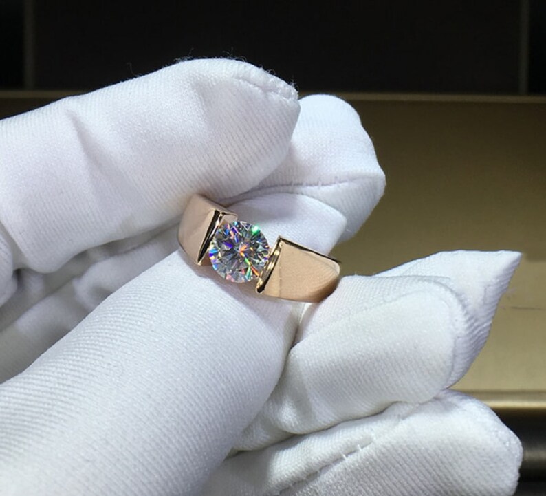 14k Solid Gold Moissanite Men's Ring Engagement Ring for Etsy