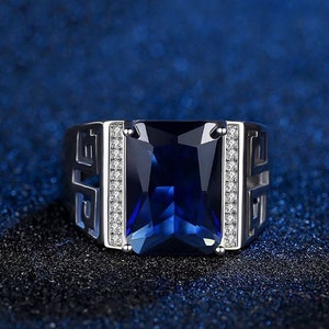 Sapphire Mens Ring, 925 Sterling Silver Ring for Men Engagement Ring ...