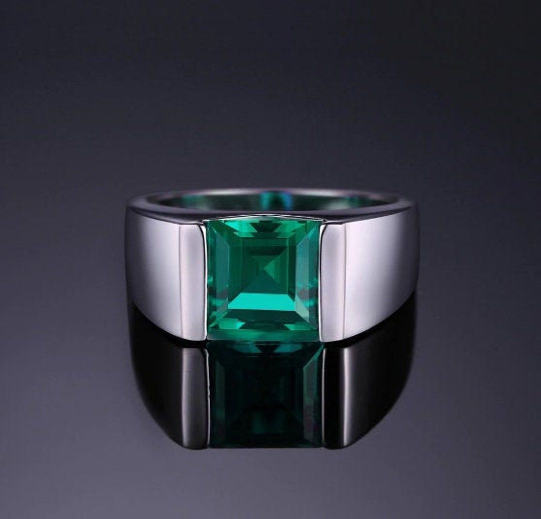 Emerald Men's Ring, 925 Sterling Silver Ring,gemstone Ring ,emerald