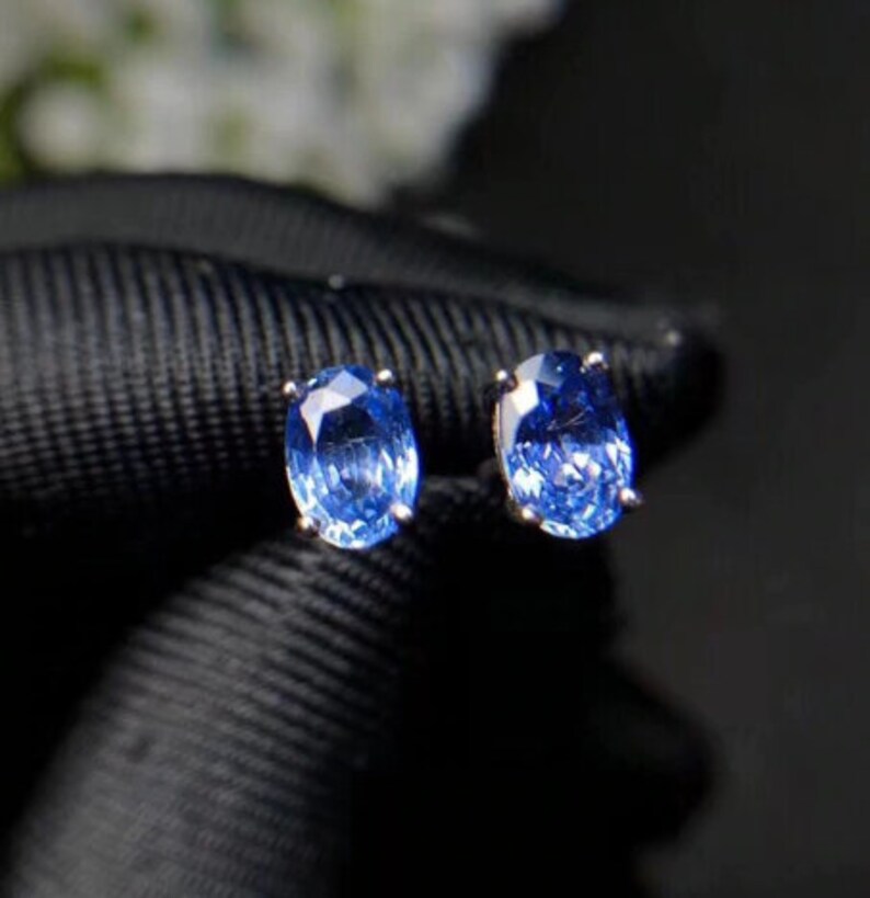 Natural Sri Lanka Sapphire Earrings 925 Sterling Silver Etsy