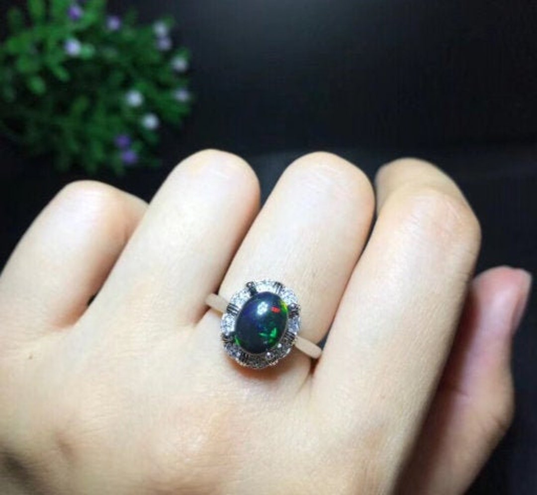 Natural Black Opal Ring 925 Sterling Silver Ring Oval Opal - Etsy