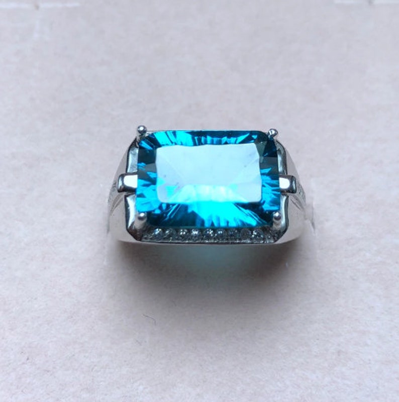 925 Sterling Silver Handmade Ring Jewelry Gift For Her High Quality Blue Topaz Men/'s Ring Anniversary Ring Cushion Shape Stone Rings