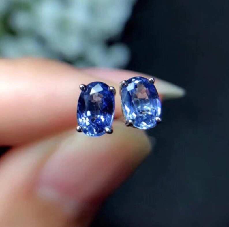 Natural Sri Lanka Sapphire Earrings 925 Sterling Silver Etsy