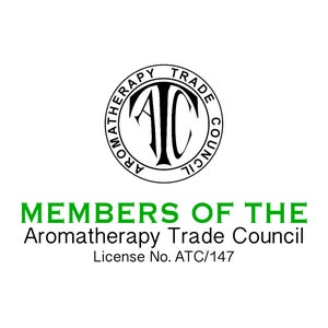 May include: Black and white logo of the Aromatherapy Trade Council with the letters ATC in a circle. The text "MEMBERS OF THE Aromatherapy Trade Council" and "License No. ATC/147" are below the logo.