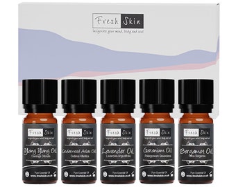 Freshskin 10ml Premium 100% Pure Essential Oil Set – Relaxing - Contains Bergamot, Geranium, Lavender, Cedarwood Atlas & Ylang Ylang