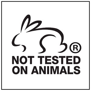 May include: Black and white graphic of a rabbit with the text "NOT TESTED ON ANIMALS" and a registered trademark symbol.
