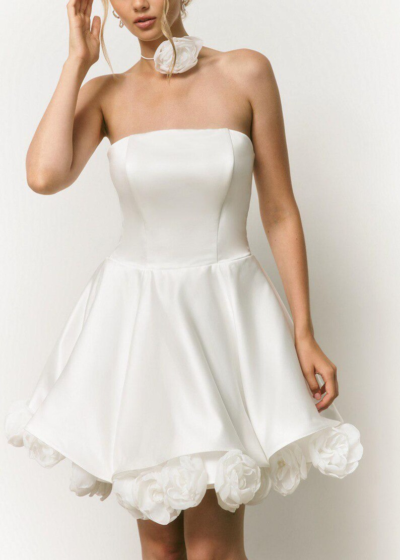 Short Mini 3D Rose Satin Sweetheart Wedding Dress