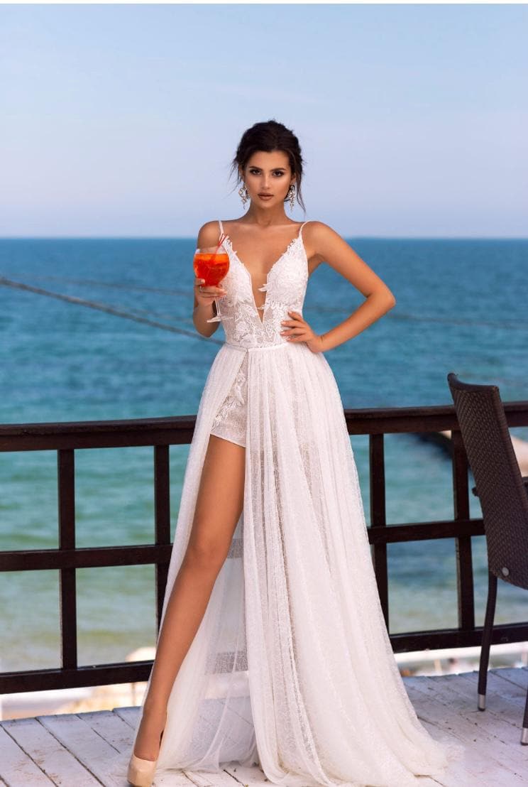 Wedding Pantsuit White Jumpsuit With Detachable Skirt Removable