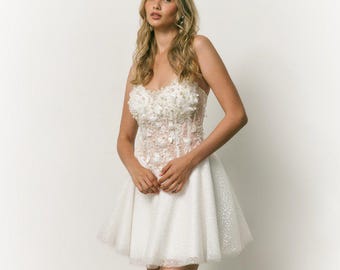 Sparkly Tulle Corset Wedding Mini Dress: Sequin Bridal Party Dress - Etsy