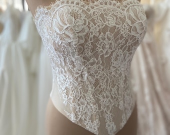 Chantilly Lace Corset Top – Strapless Bridal Bustier, Wedding Corset, Custom Made Bridal Top, Handmade Corset
